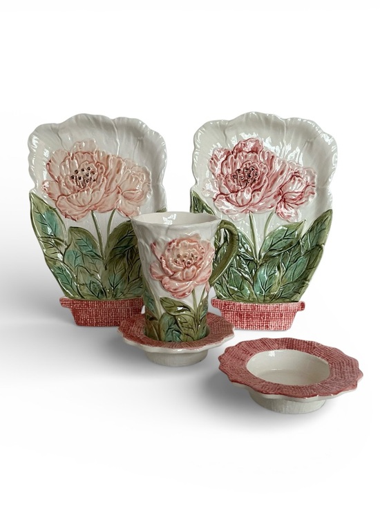 Lenwile Ardalt Other - Lenwile Ardalt Majolica Pink Peony Floral Ceramic Mug and Saucer Set
